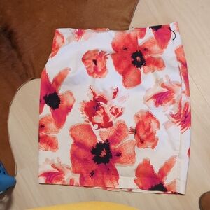 Worthington Red and Pink Floral Pencil Skirt